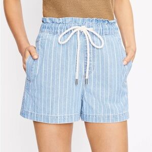 LOFT High Rise Pull On Denim Shorts in Indigo Stripe
